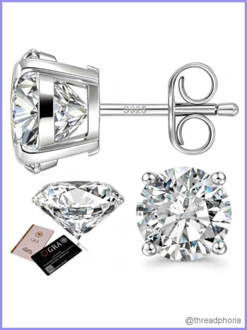 Moissanite Stud Earrings, 925 Sterling Silver, 18K White Gold Plated, 2ct TW